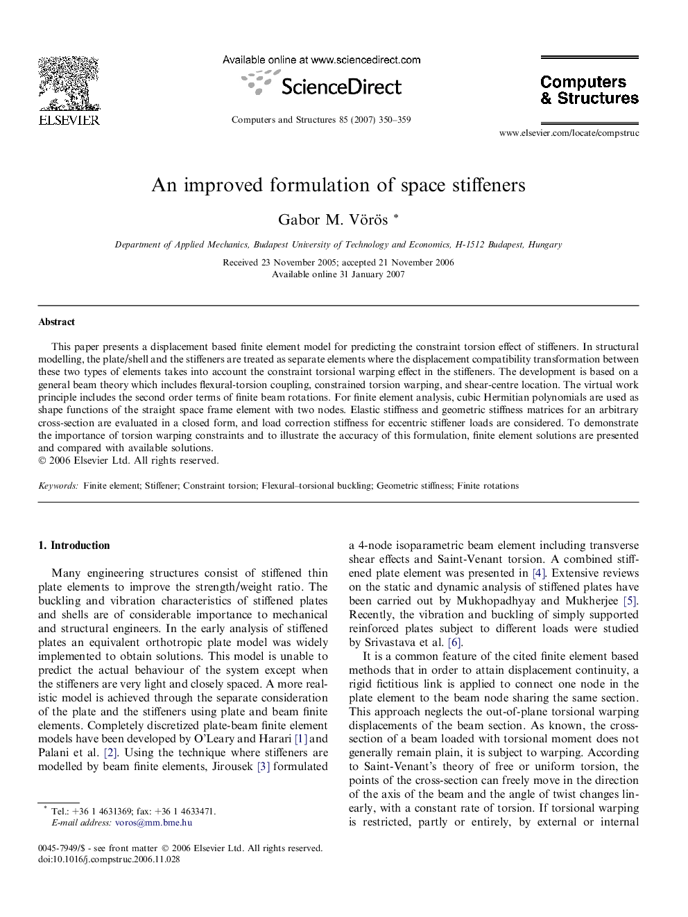 An improved formulation of space stiffeners