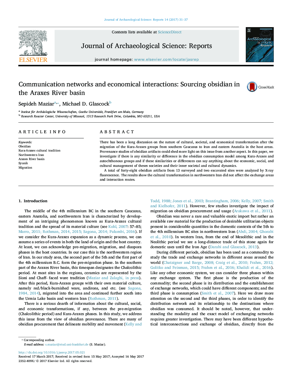 Communication networks and economical interactions: Sourcing obsidian in the Araxes River basin