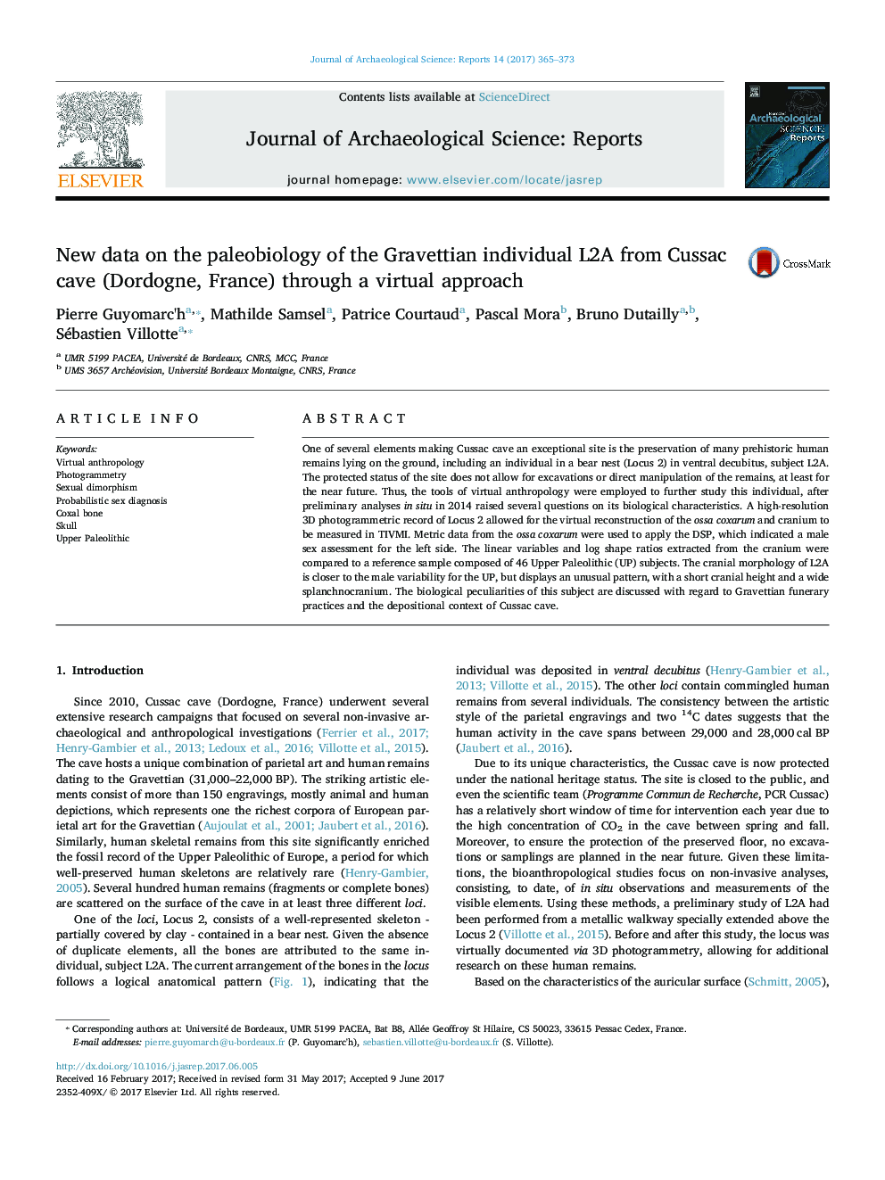 New data on the paleobiology of the Gravettian individual L2A from Cussac cave (Dordogne, France) through a virtual approach