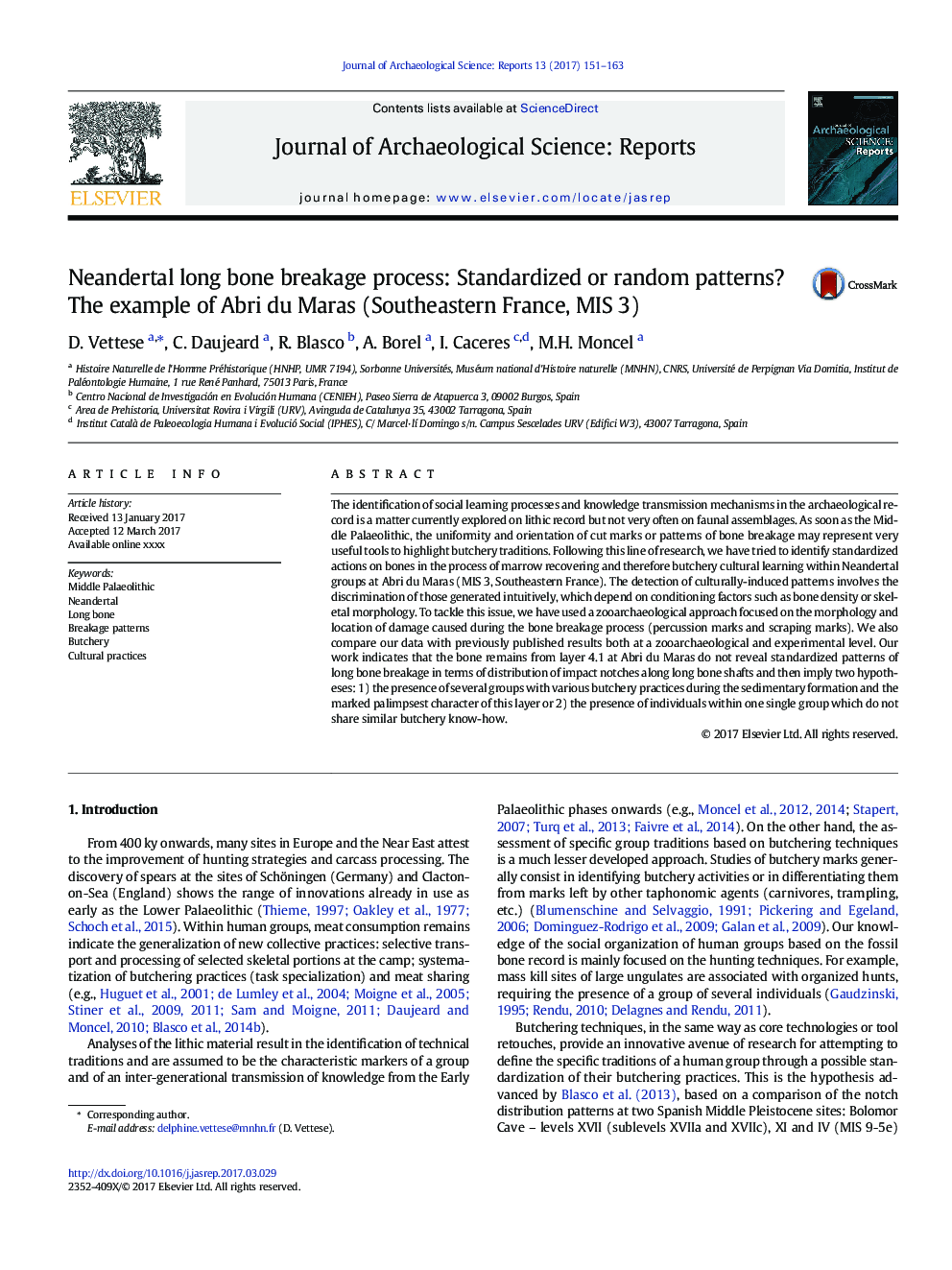 Neandertal long bone breakage process: Standardized or random patterns? The example of Abri du Maras (Southeastern France, MIS 3)