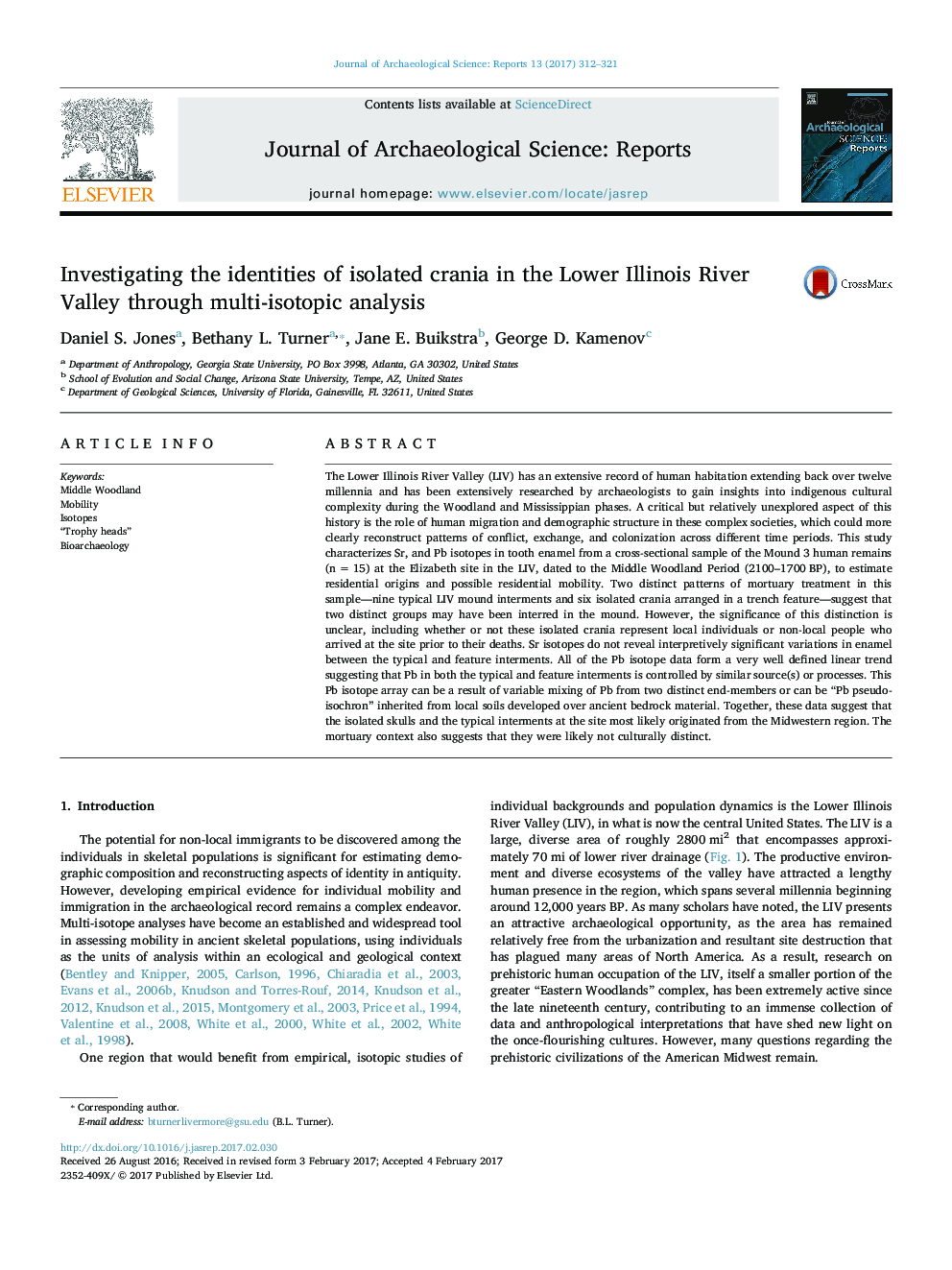 Investigating the identities of isolated crania in the Lower Illinois River Valley through multi-isotopic analysis