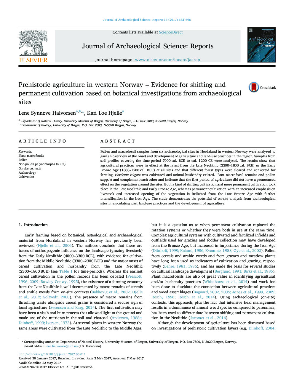 Prehistoric agriculture in western Norway - Evidence for shifting and permanent cultivation based on botanical investigations from archaeological sites