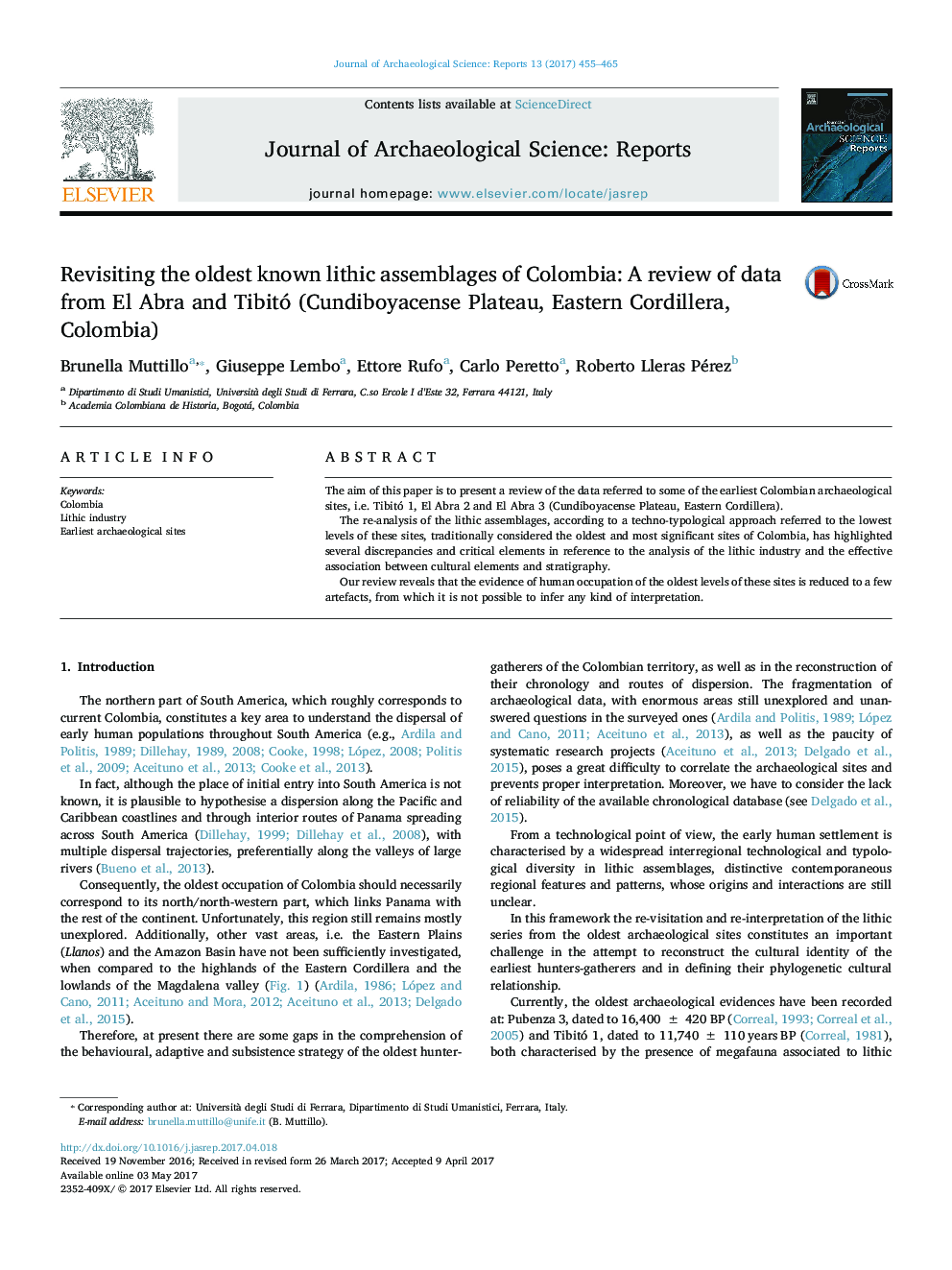 Revisiting the oldest known lithic assemblages of Colombia: A review of data from El Abra and Tibitó (Cundiboyacense Plateau, Eastern Cordillera, Colombia)