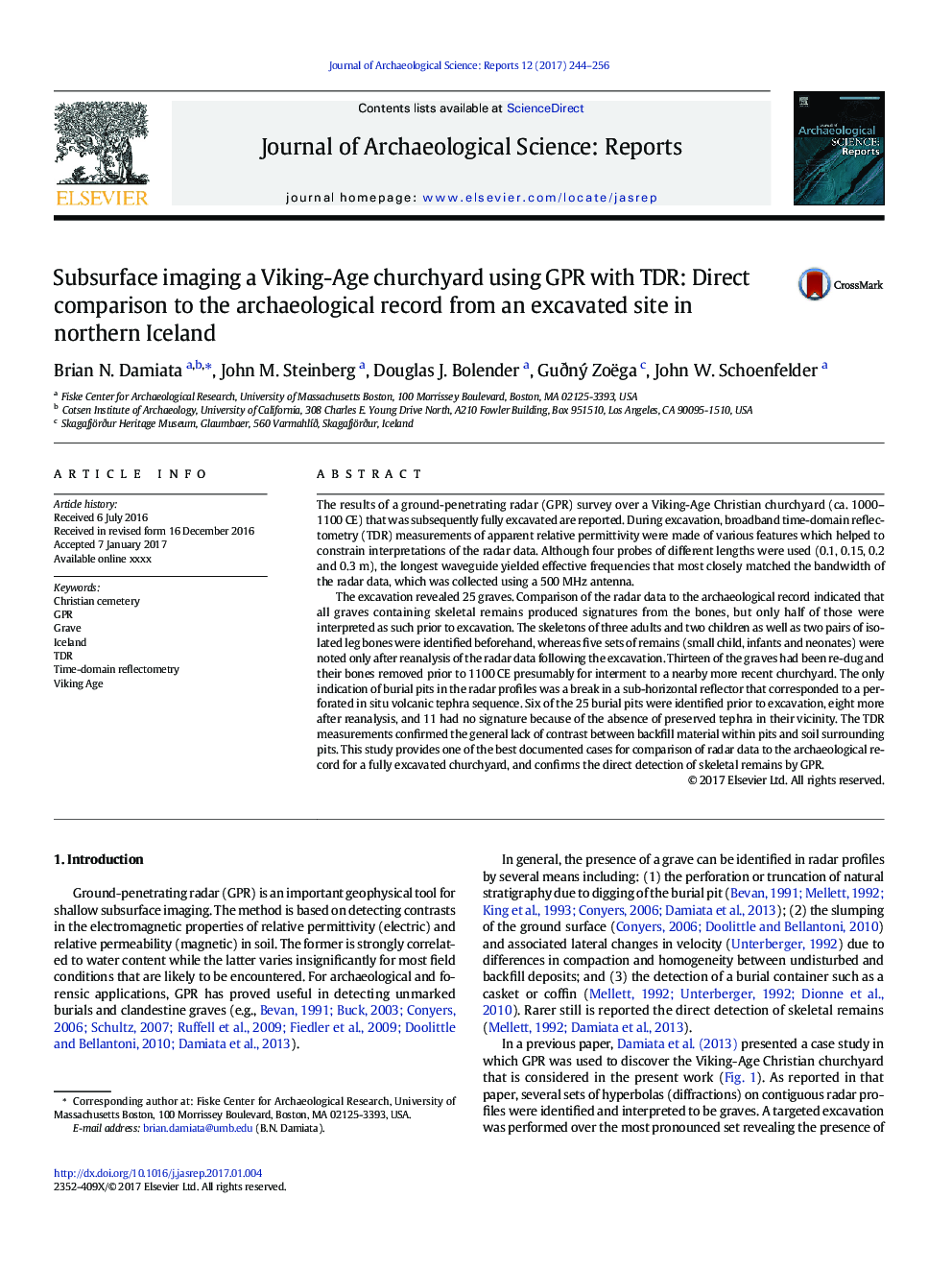 Subsurface imaging a Viking-Age churchyard using GPR with TDR: Direct comparison to the archaeological record from an excavated site in northern Iceland