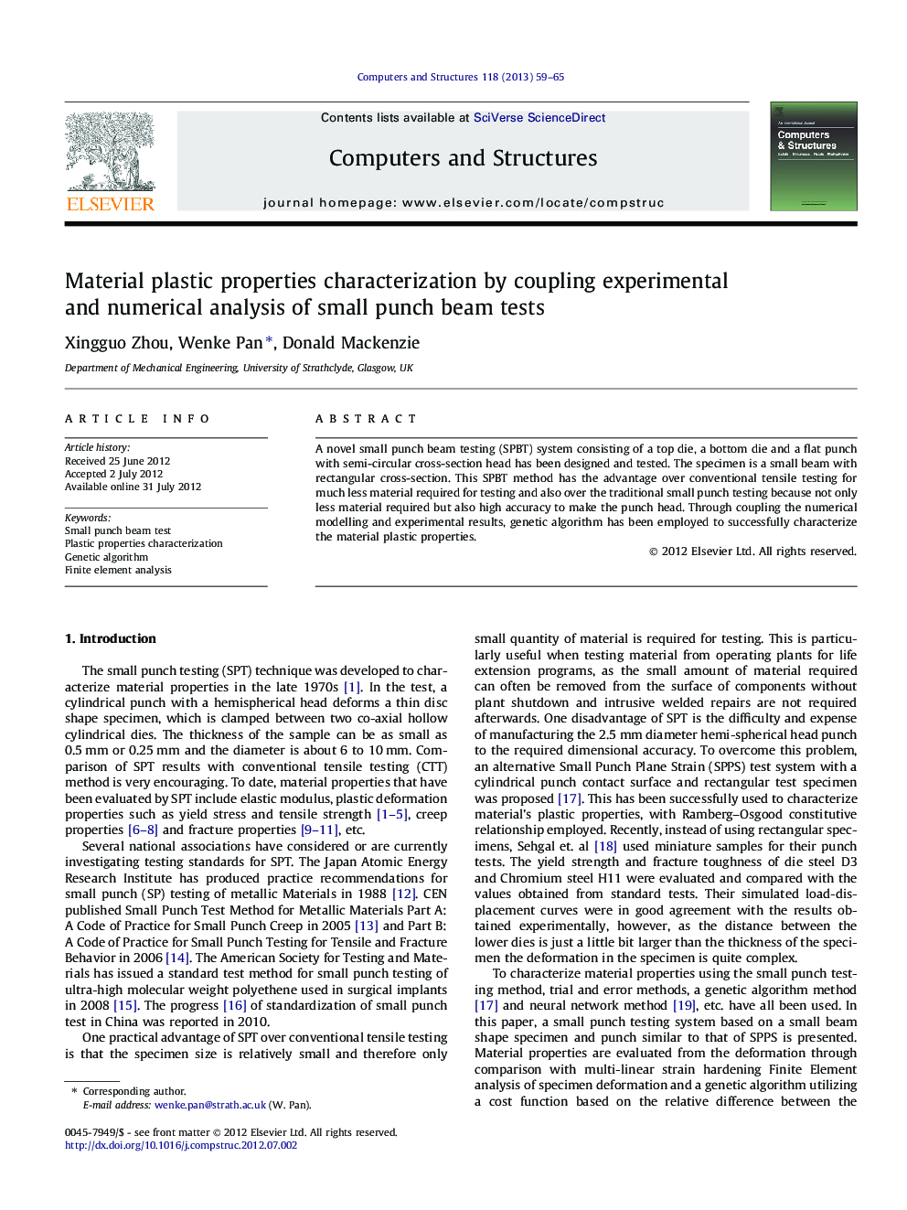 Material plastic properties characterization by coupling experimental and numerical analysis of small punch beam tests