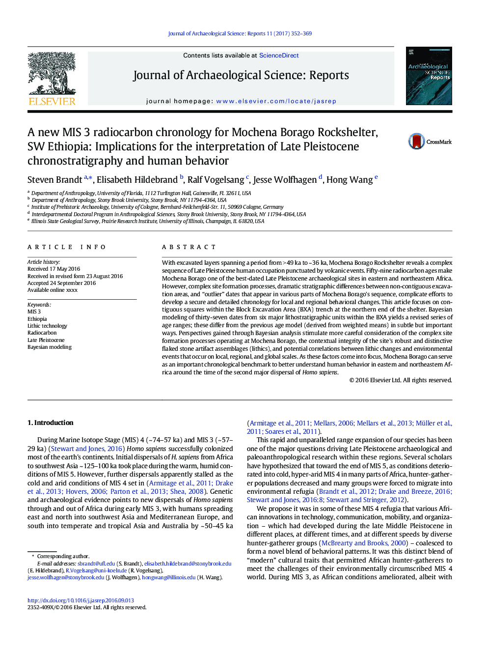 A new MIS 3 radiocarbon chronology for Mochena Borago Rockshelter, SW Ethiopia: Implications for the interpretation of Late Pleistocene chronostratigraphy and human behavior