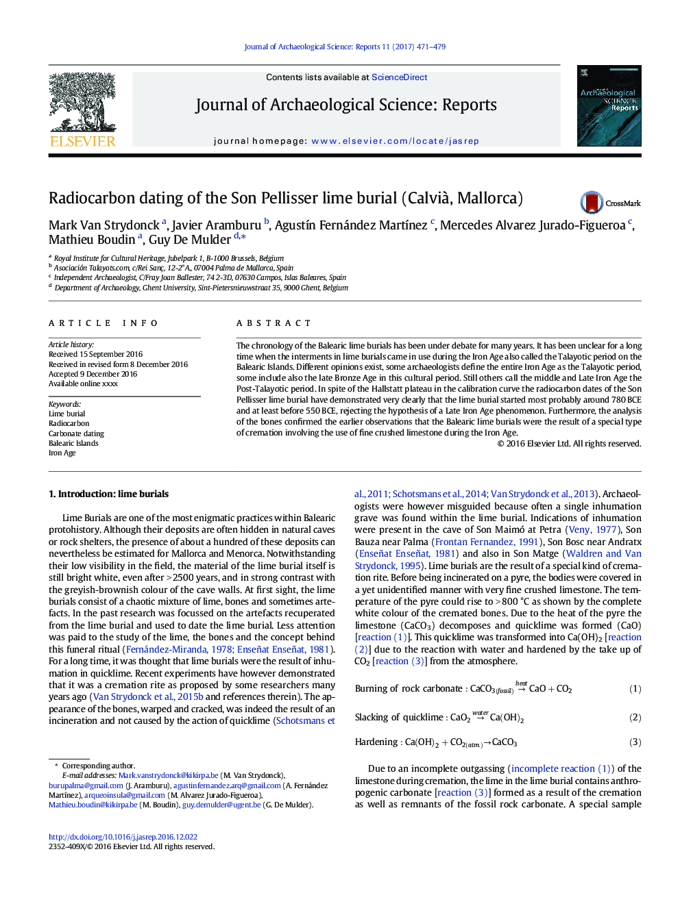 Radiocarbon dating of the Son Pellisser lime burial (CalviÃ , Mallorca)