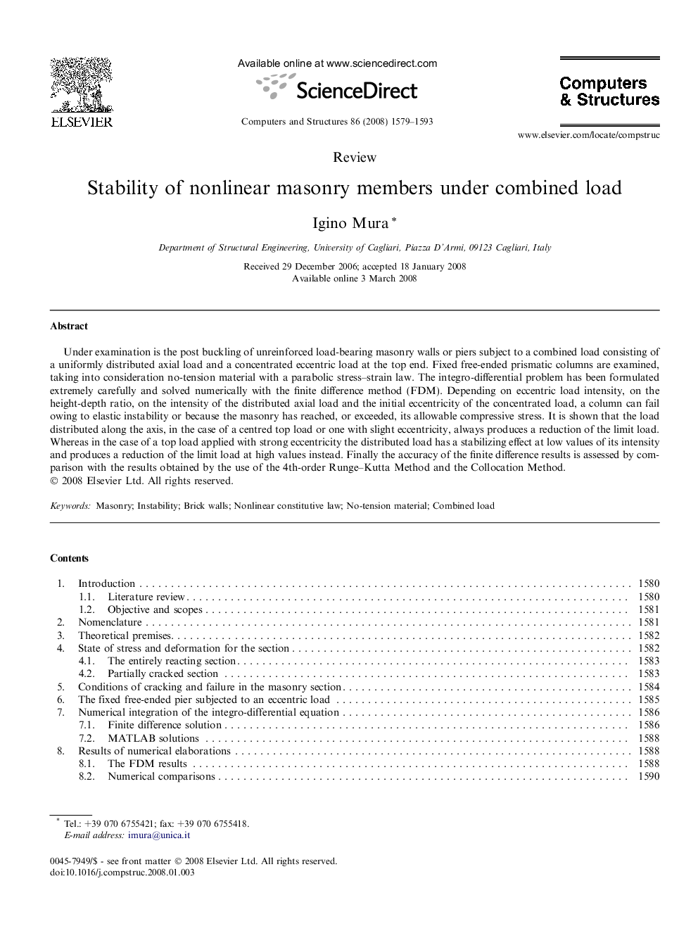 Stability of nonlinear masonry members under combined load