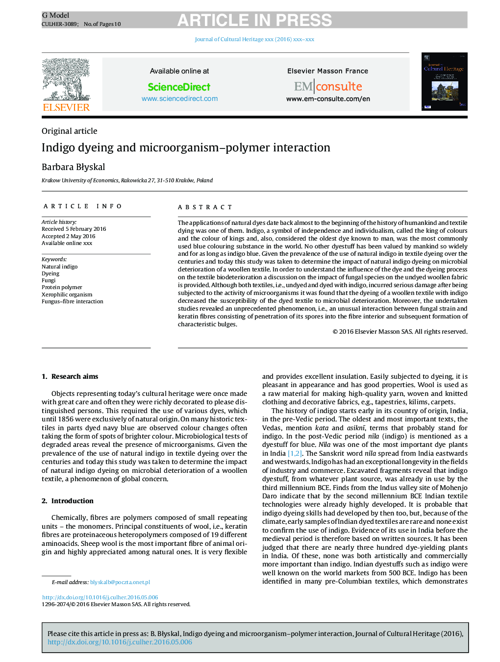 Indigo dyeing and microorganism-polymer interaction