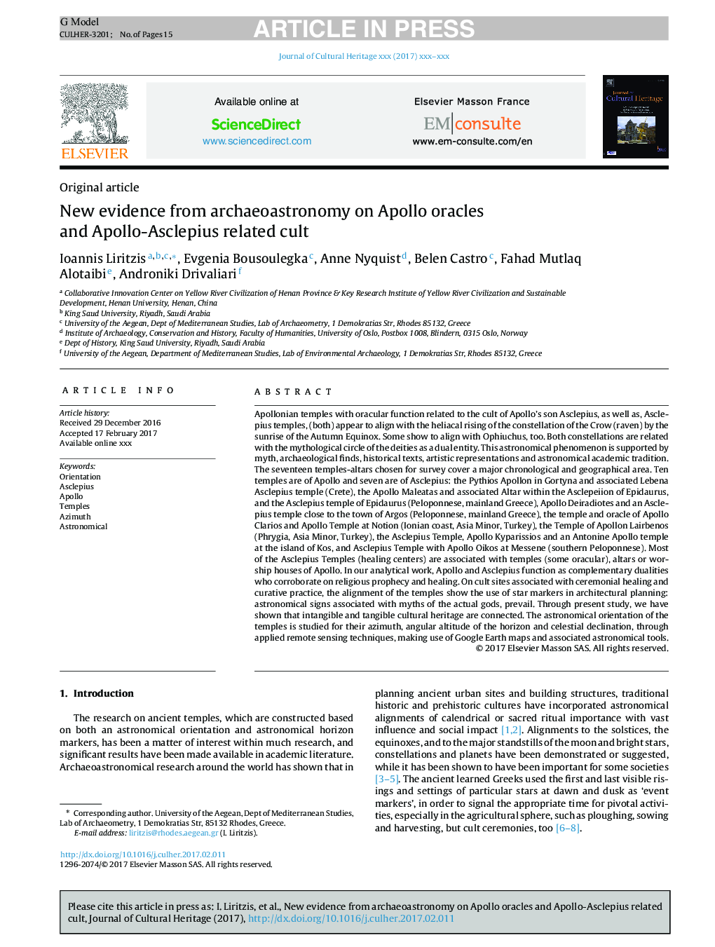 New evidence from archaeoastronomy on Apollo oracles and Apollo-Asclepius related cult