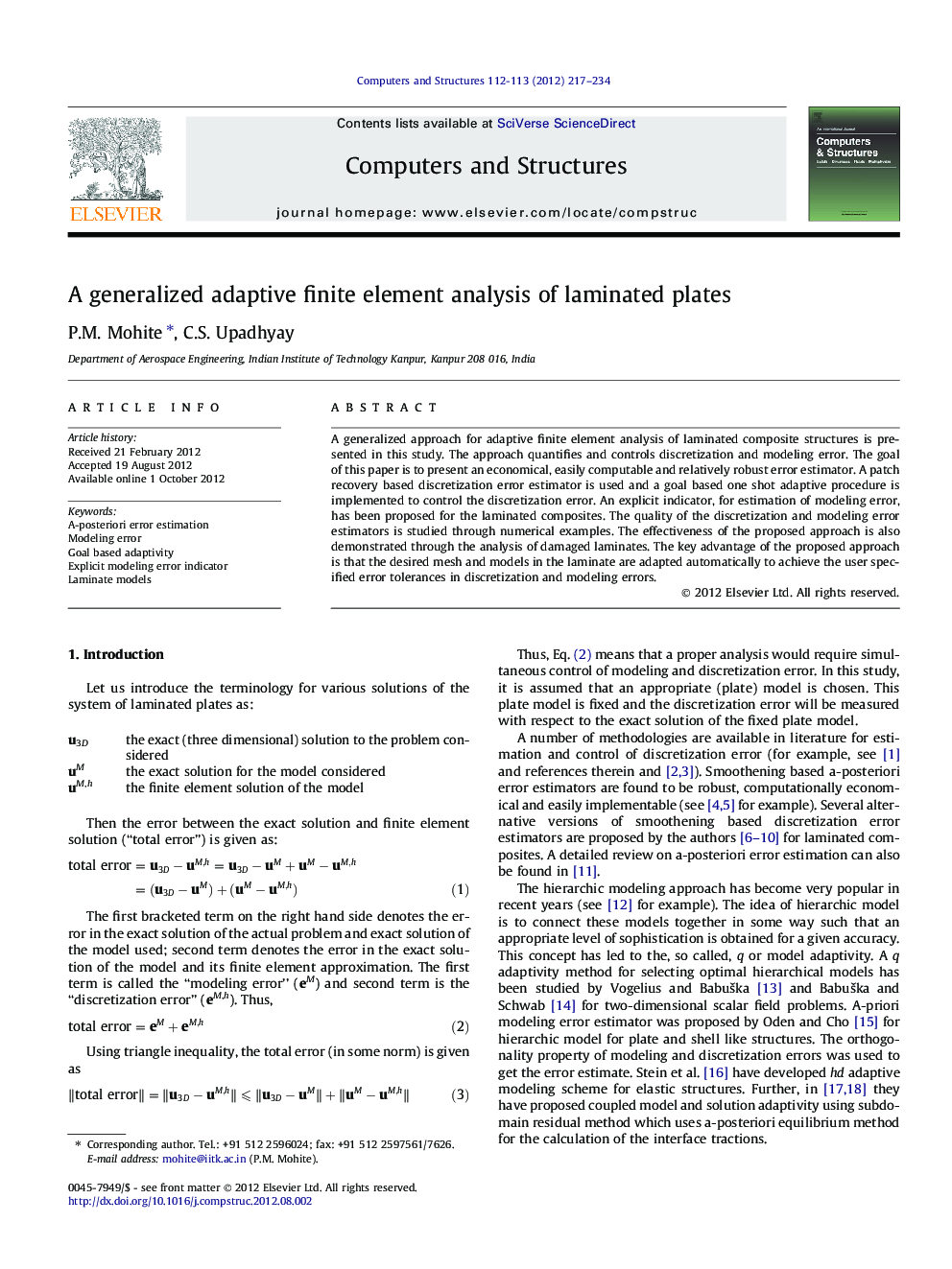 A generalized adaptive finite element analysis of laminated plates