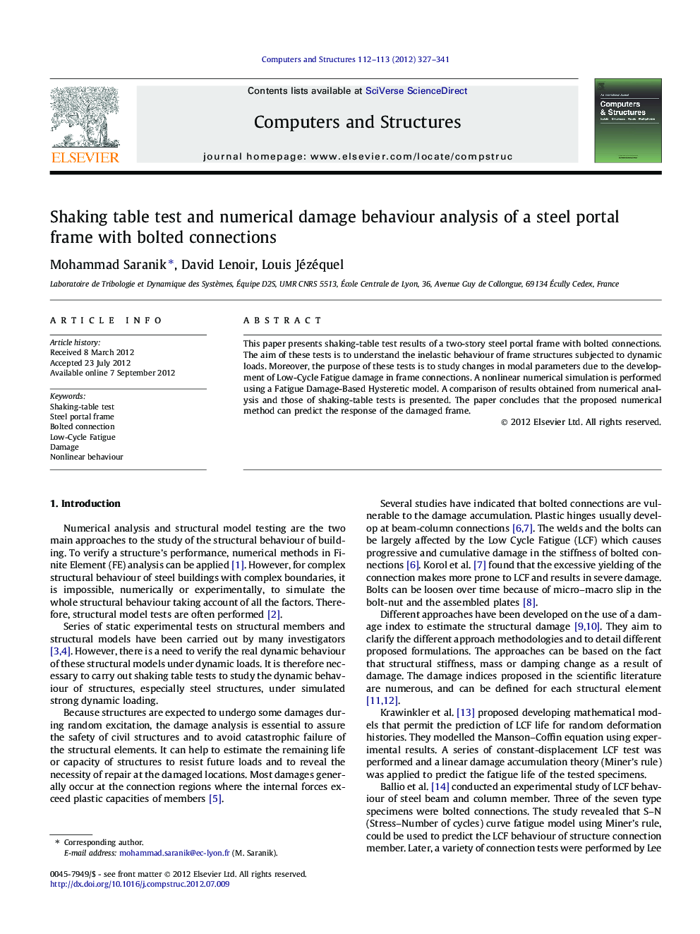 Shaking table test and numerical damage behaviour analysis of a steel portal frame with bolted connections