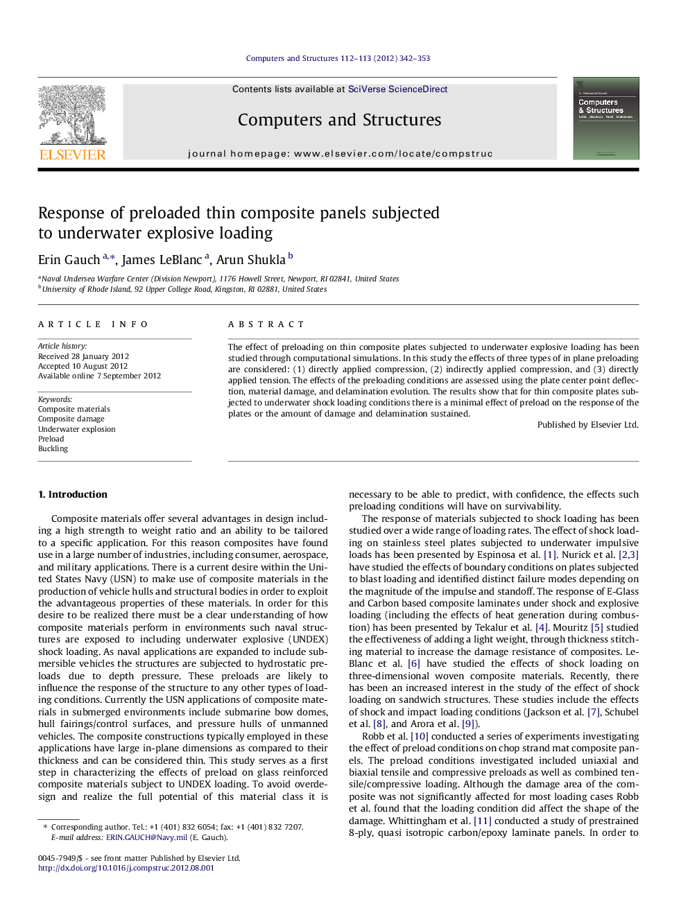 Response of preloaded thin composite panels subjected to underwater explosive loading