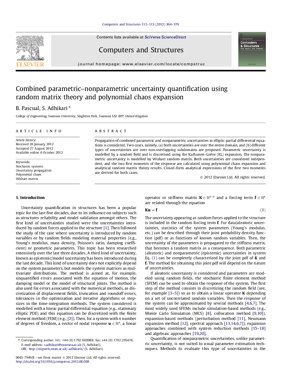 Combined parametric–nonparametric uncertainty quantification using random matrix theory and polynomial chaos expansion