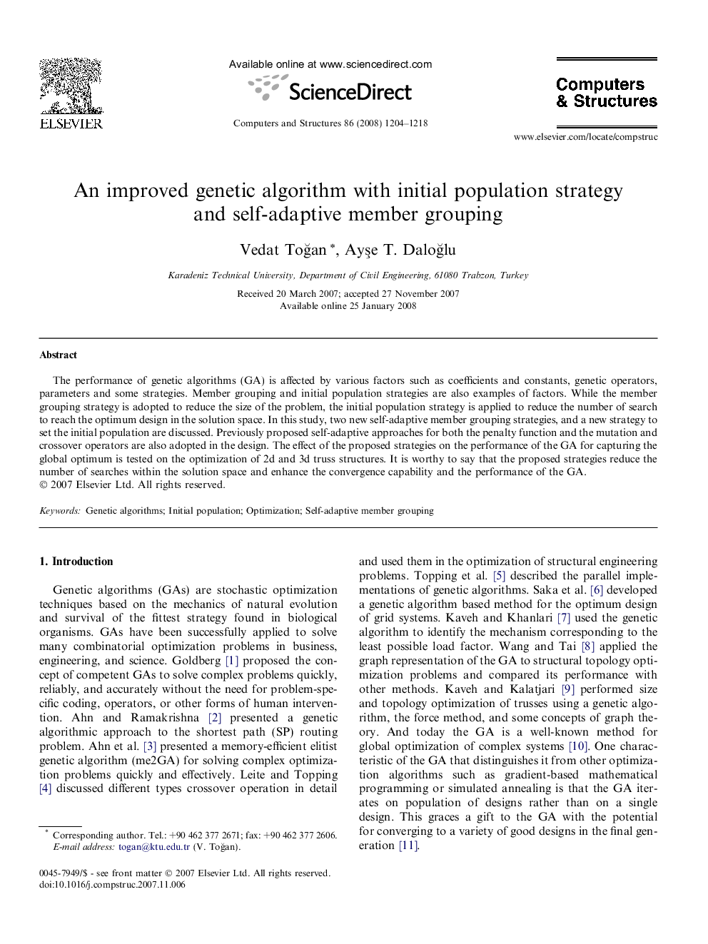 An improved genetic algorithm with initial population strategy and self-adaptive member grouping