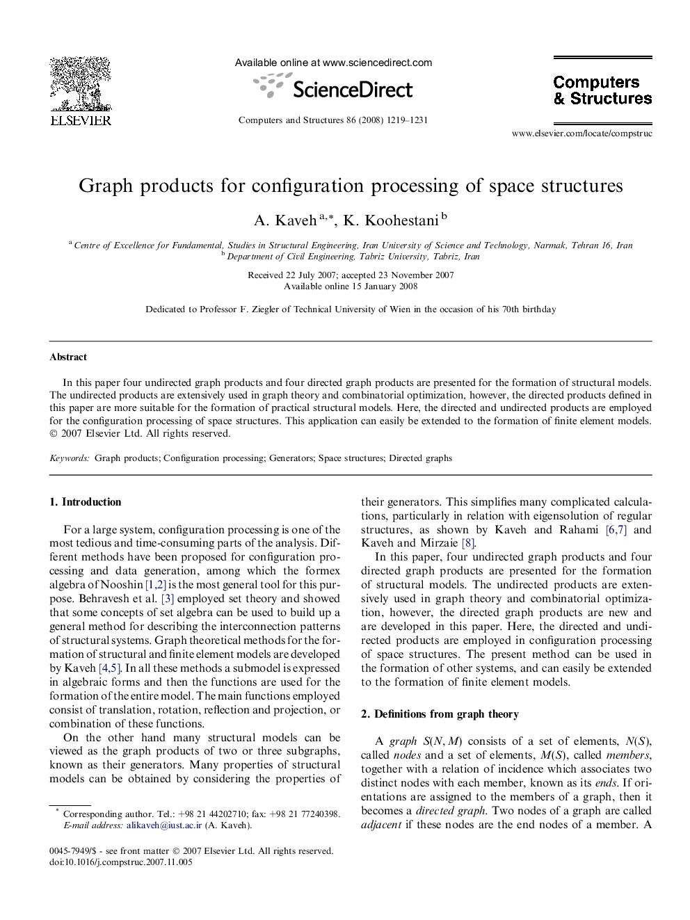 Graph products for configuration processing of space structures