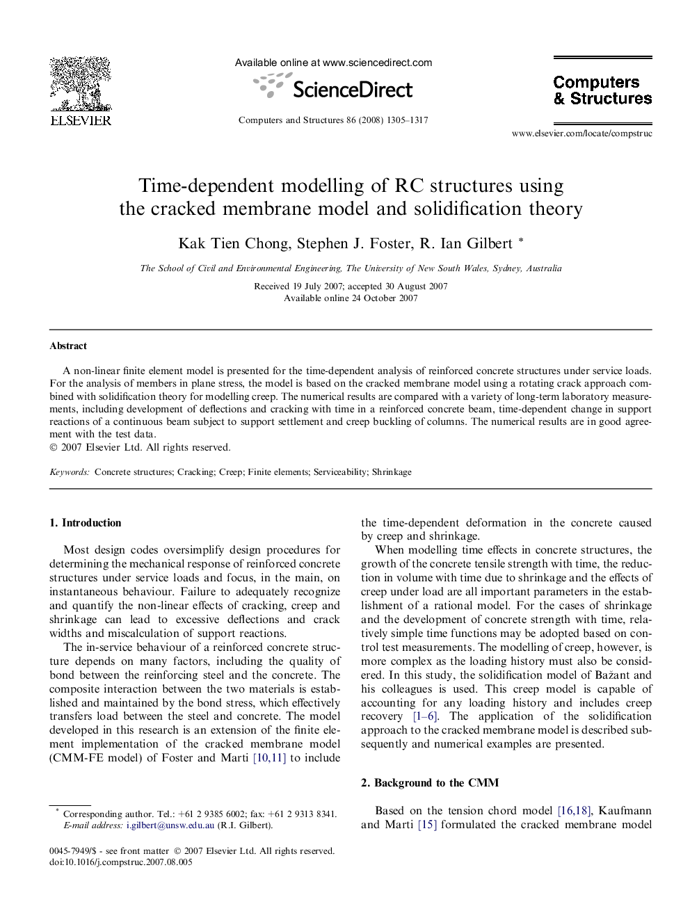 Time-dependent modelling of RC structures using the cracked membrane model and solidification theory