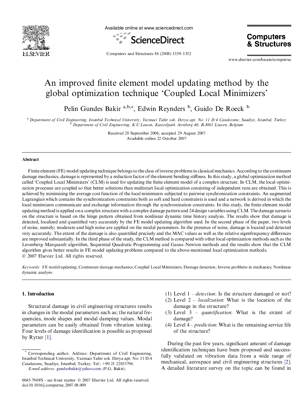 An improved finite element model updating method by the global optimization technique ‘Coupled Local Minimizers’