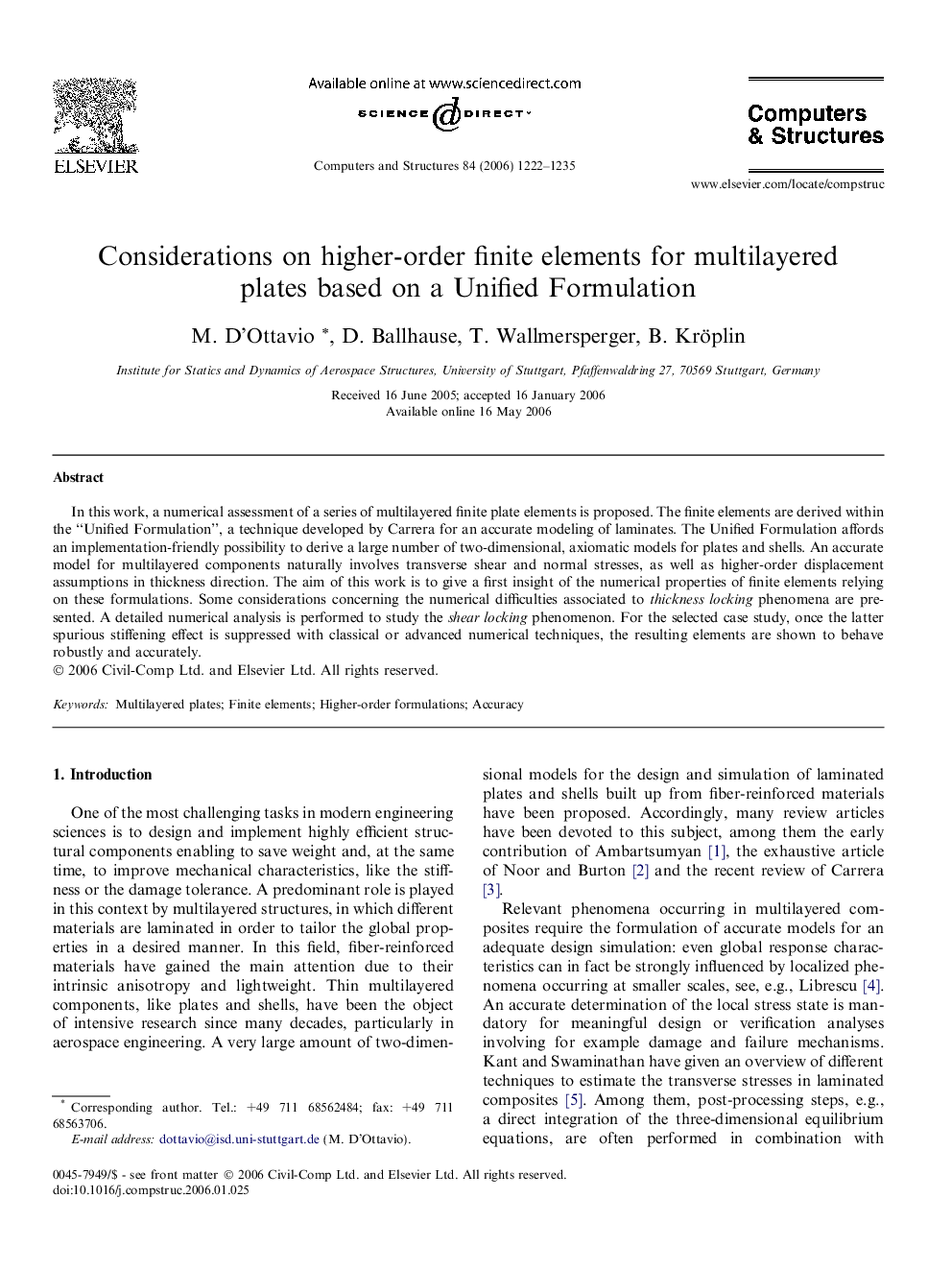 Considerations on higher-order finite elements for multilayered plates based on a Unified Formulation