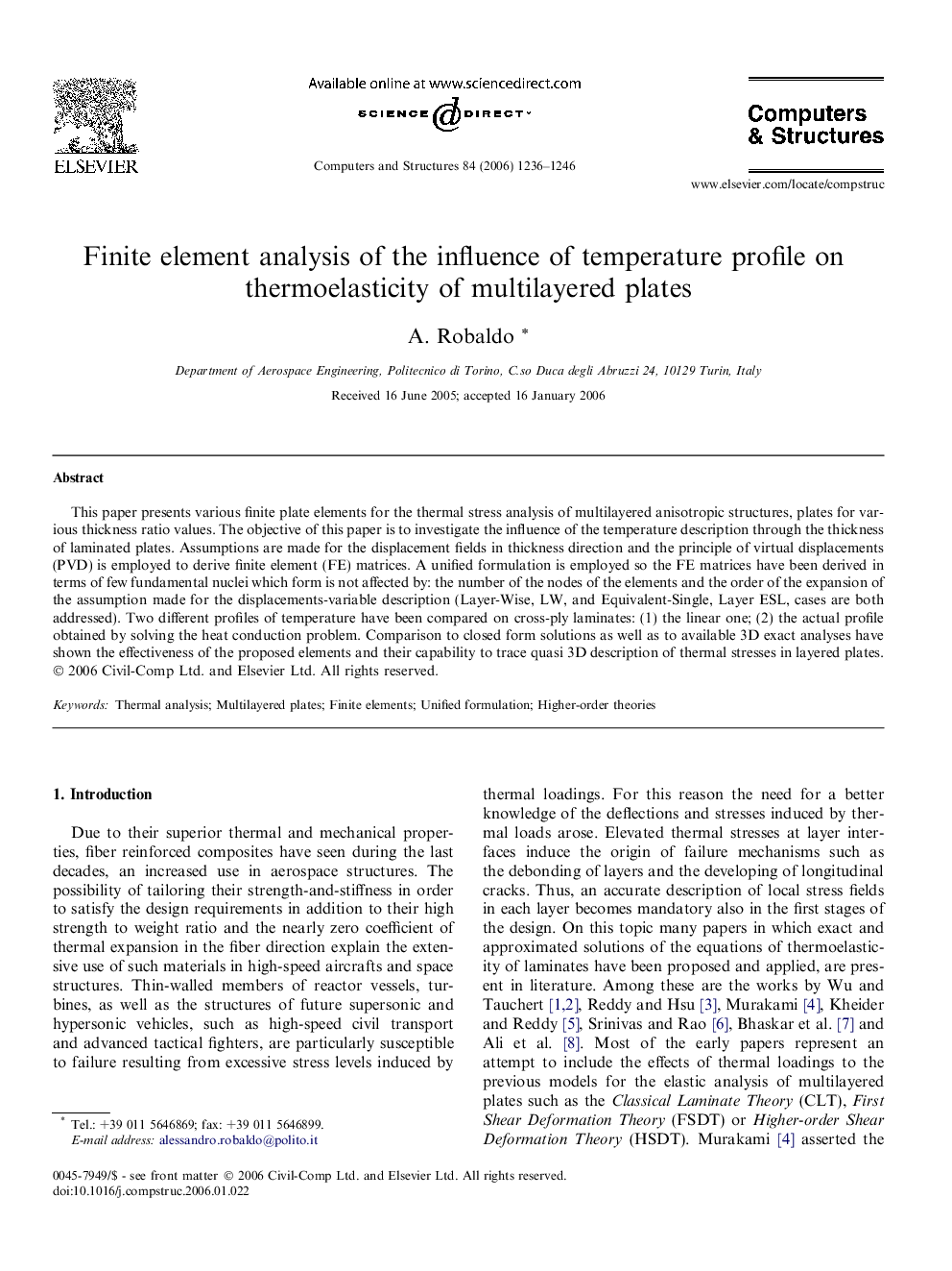 Finite element analysis of the influence of temperature profile on thermoelasticity of multilayered plates