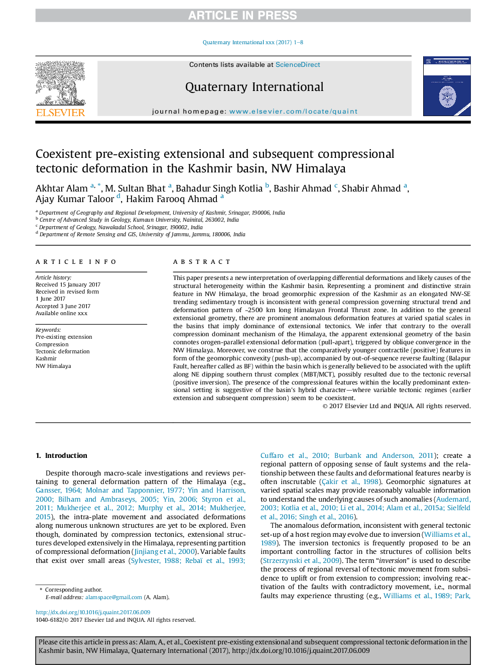 Coexistent pre-existing extensional and subsequent compressional tectonic deformation in the Kashmir basin, NW Himalaya