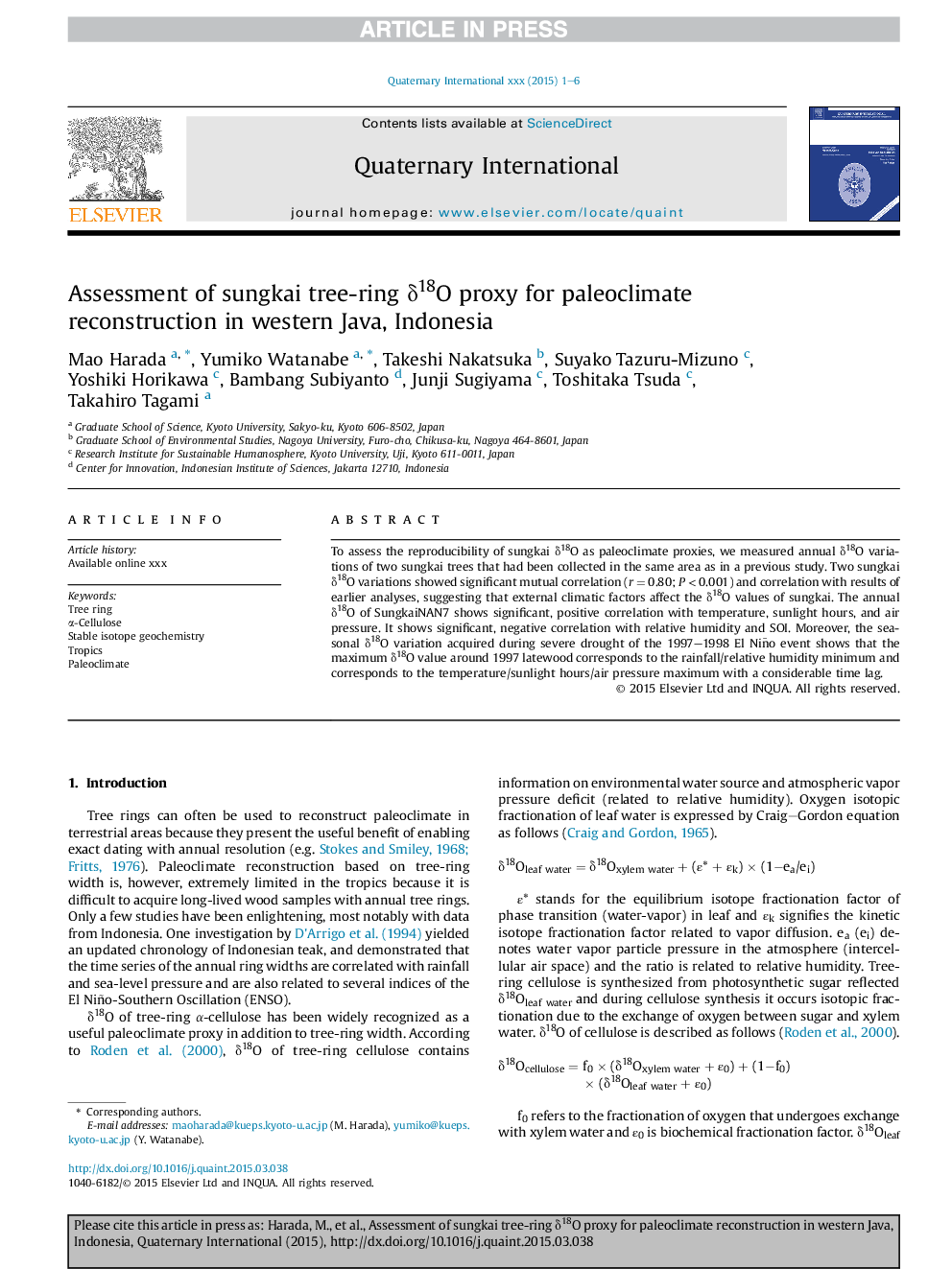 Assessment of sungkai tree-ring Î´18O proxy for paleoclimate reconstruction in western Java, Indonesia