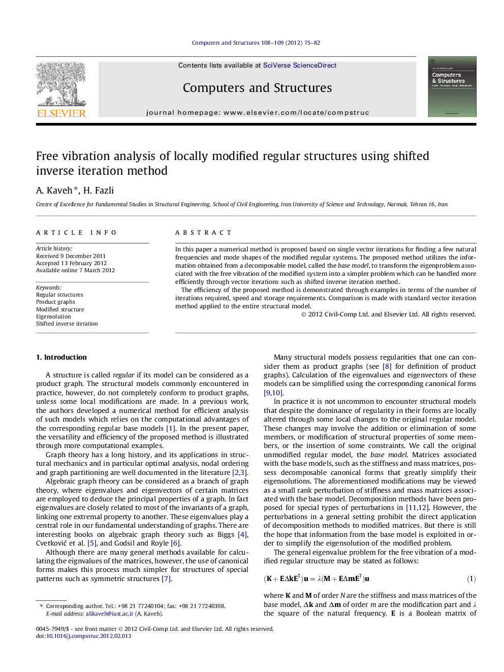 Free vibration analysis of locally modified regular structures using shifted inverse iteration method