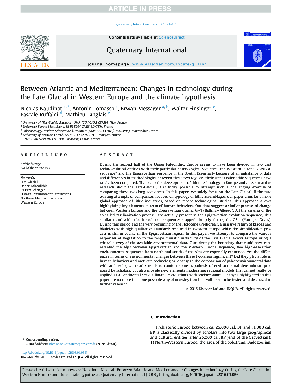 Between Atlantic and Mediterranean: Changes in technology during the Late Glacial in Western Europe and the climate hypothesis