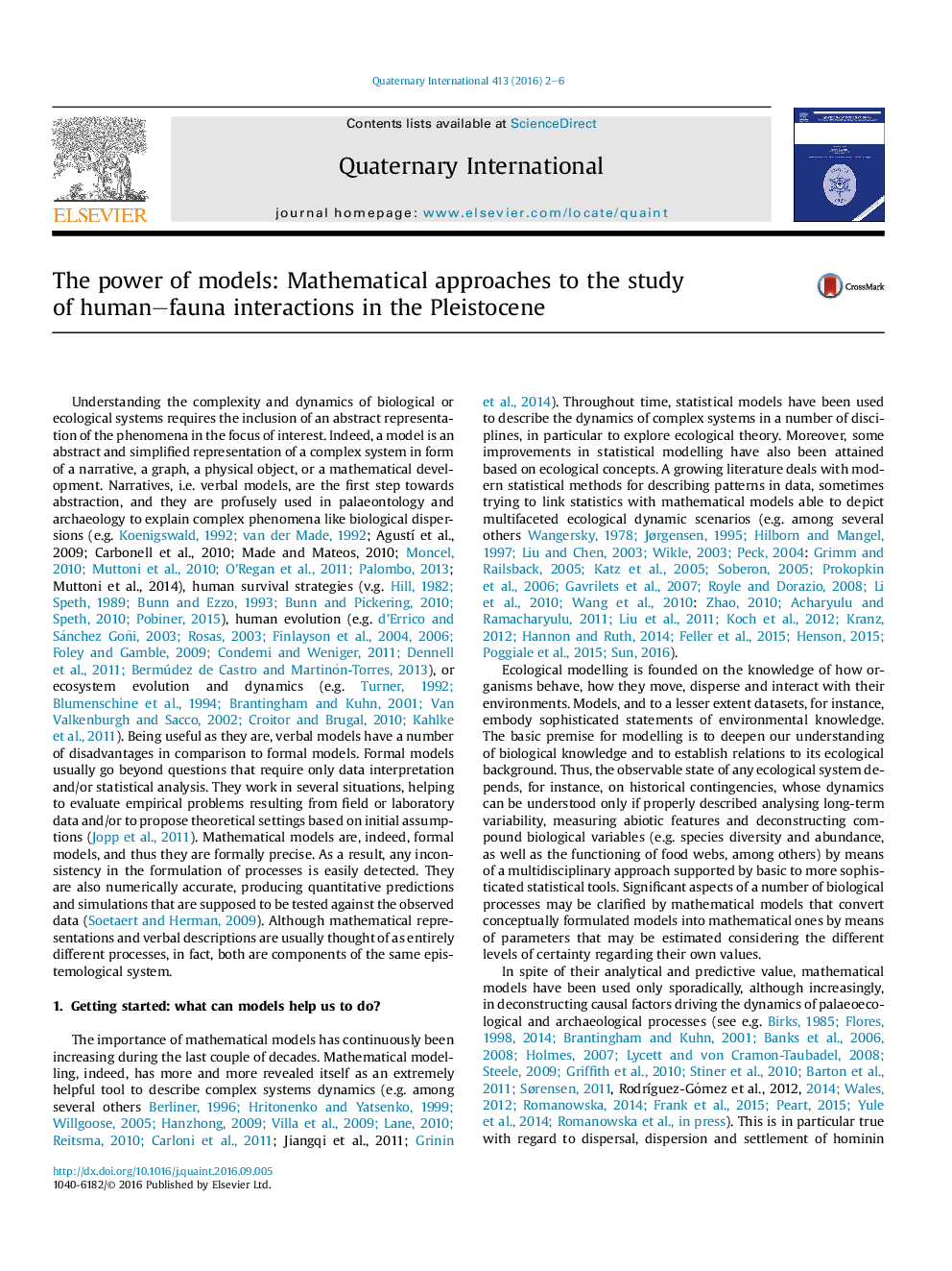 The power of models: Mathematical approaches to the study ofÂ human-fauna interactions in the Pleistocene