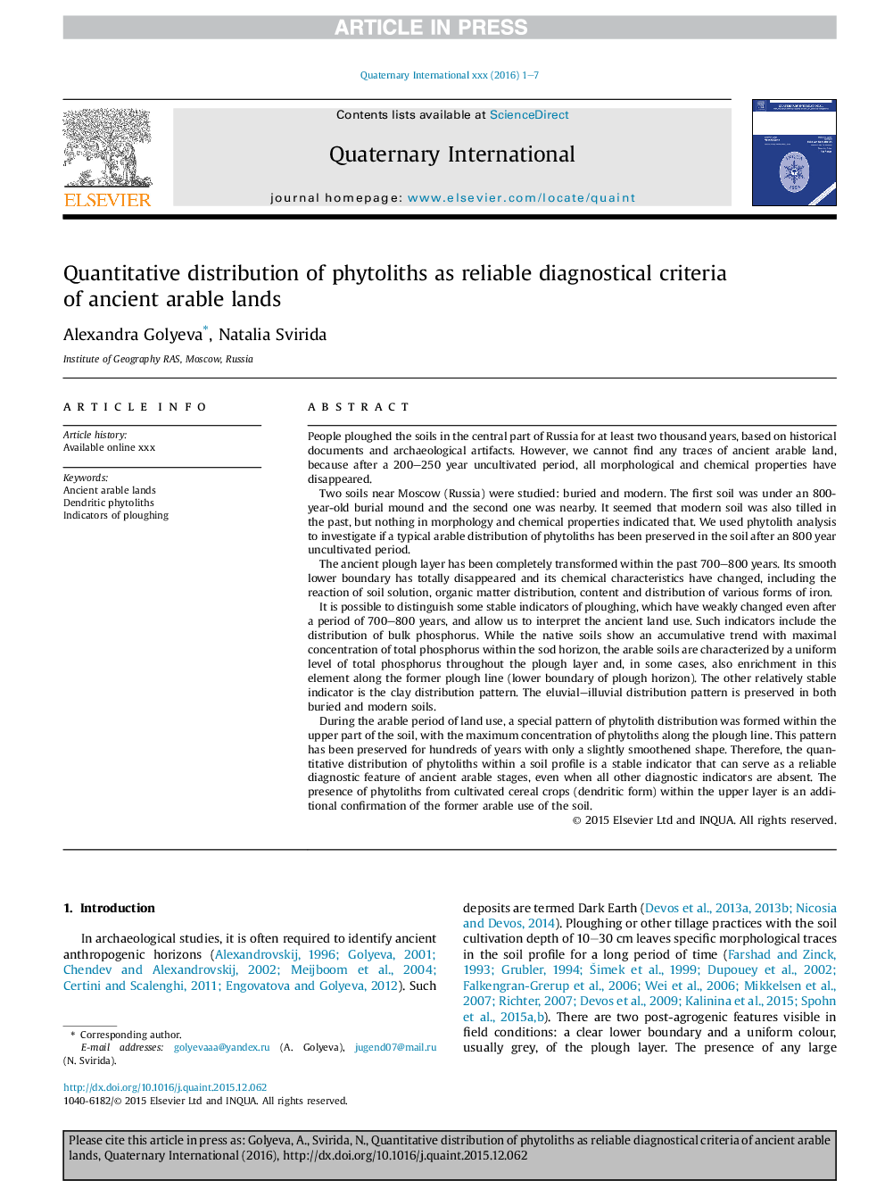 Quantitative distribution of phytoliths as reliable diagnostical criteria of ancient arable lands