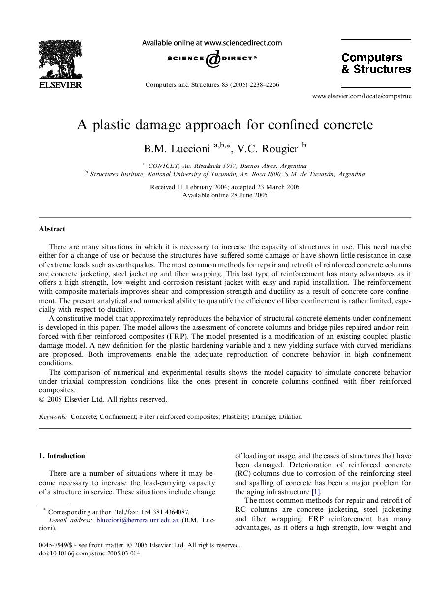 A plastic damage approach for confined concrete