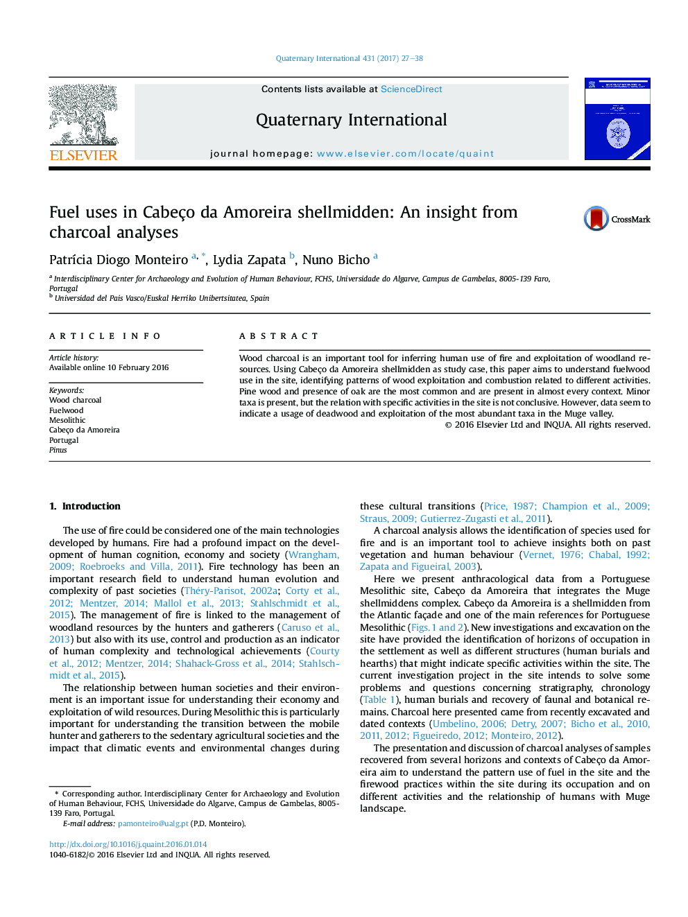 Fuel uses in Cabeço da Amoreira shellmidden: An insight from charcoal analyses