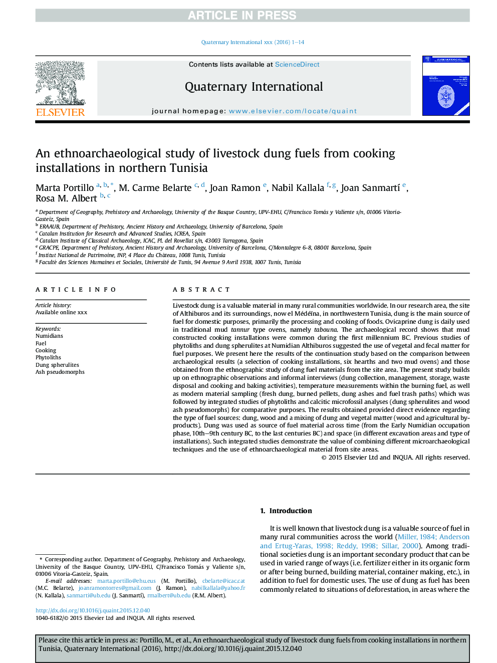 An ethnoarchaeological study of livestock dung fuels from cooking installations in northern Tunisia