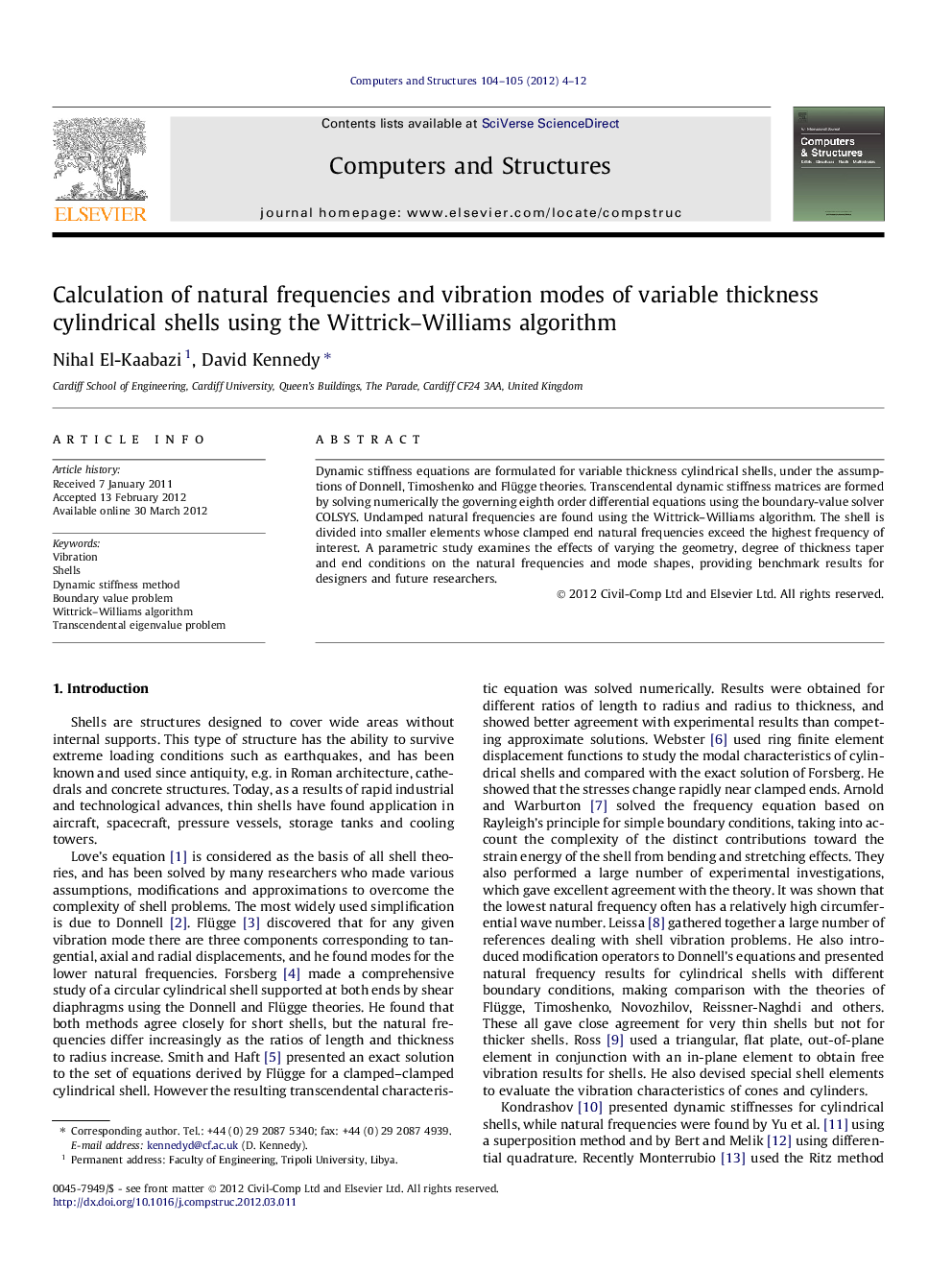 Calculation of natural frequencies and vibration modes of variable thickness cylindrical shells using the Wittrick–Williams algorithm