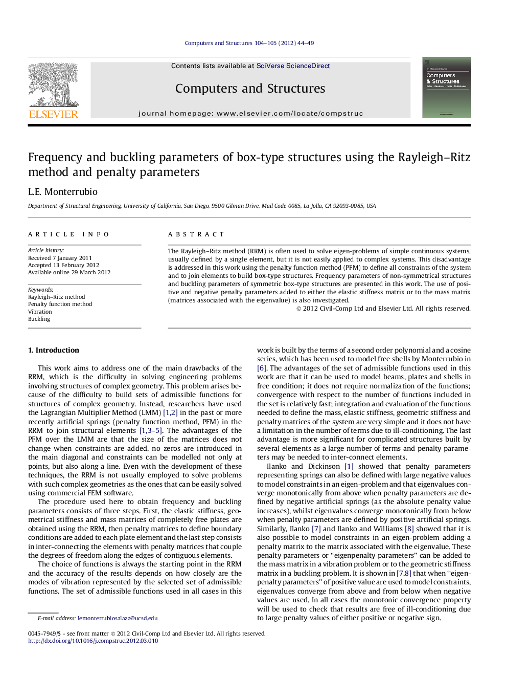 Frequency and buckling parameters of box-type structures using the Rayleigh–Ritz method and penalty parameters