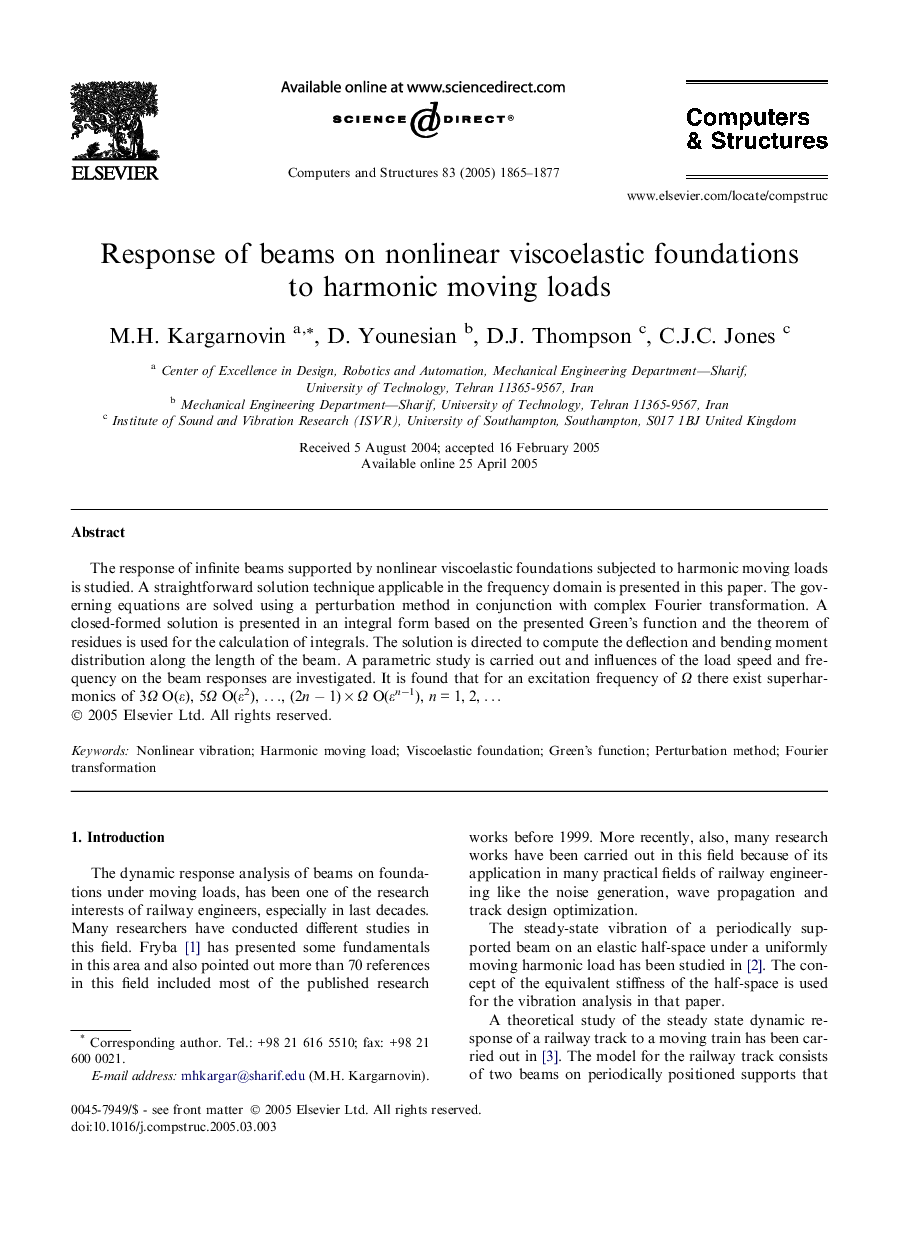 Response of beams on nonlinear viscoelastic foundations to harmonic moving loads