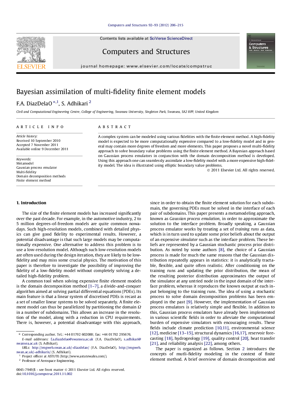 Bayesian assimilation of multi-fidelity finite element models