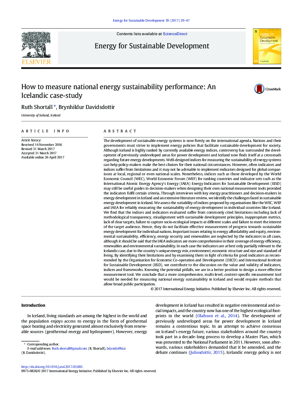 How to measure national energy sustainability performance: An Icelandic case-study