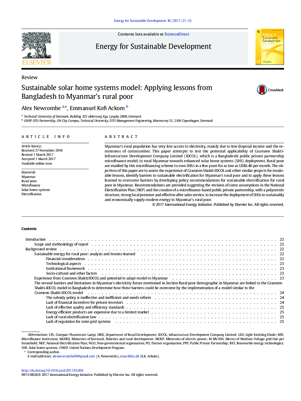 Sustainable solar home systems model: Applying lessons from Bangladesh to Myanmar's rural poor