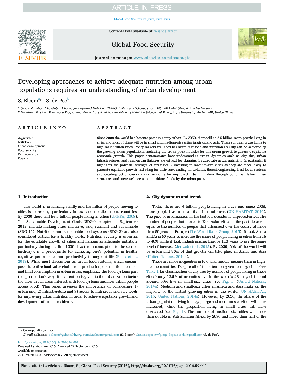 Developing approaches to achieve adequate nutrition among urban populations requires an understanding of urban development