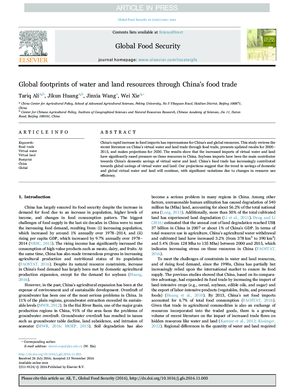 Global footprints of water and land resources through China's food trade