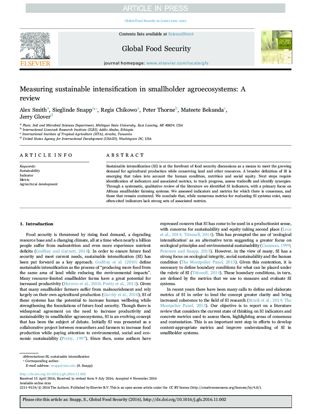 Measuring sustainable intensification in smallholder agroecosystems: A review