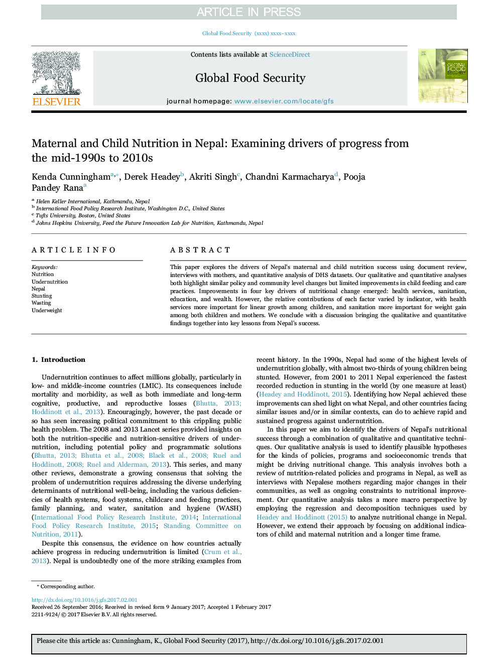 Maternal and Child Nutrition in Nepal: Examining drivers of progress from the mid-1990s to 2010s