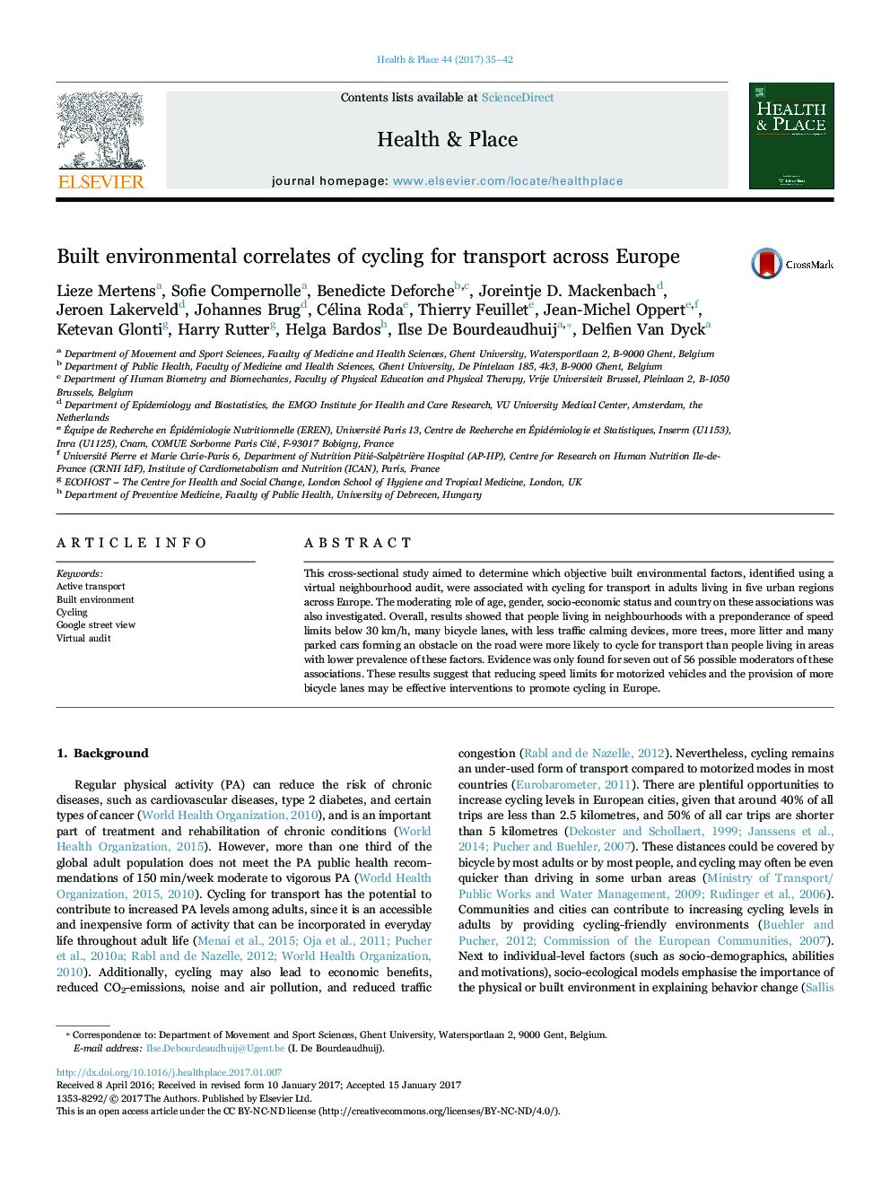 Built environmental correlates of cycling for transport across Europe