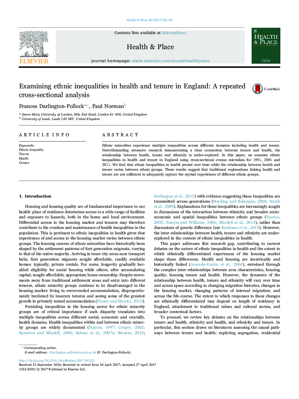 بررسی نابرابری های قومی در سلامت و تعهد در انگلستان: تجزیه و تحلیل تکراری مقطعی 