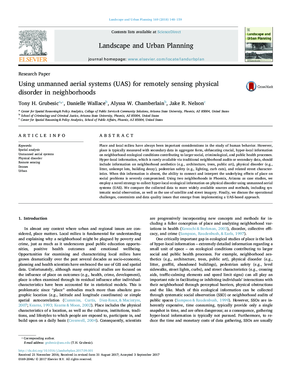 Using unmanned aerial systems (UAS) for remotely sensing physical disorder in neighborhoods