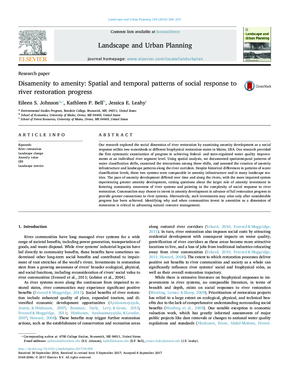 Disamenity to amenity: Spatial and temporal patterns of social response to river restoration progress