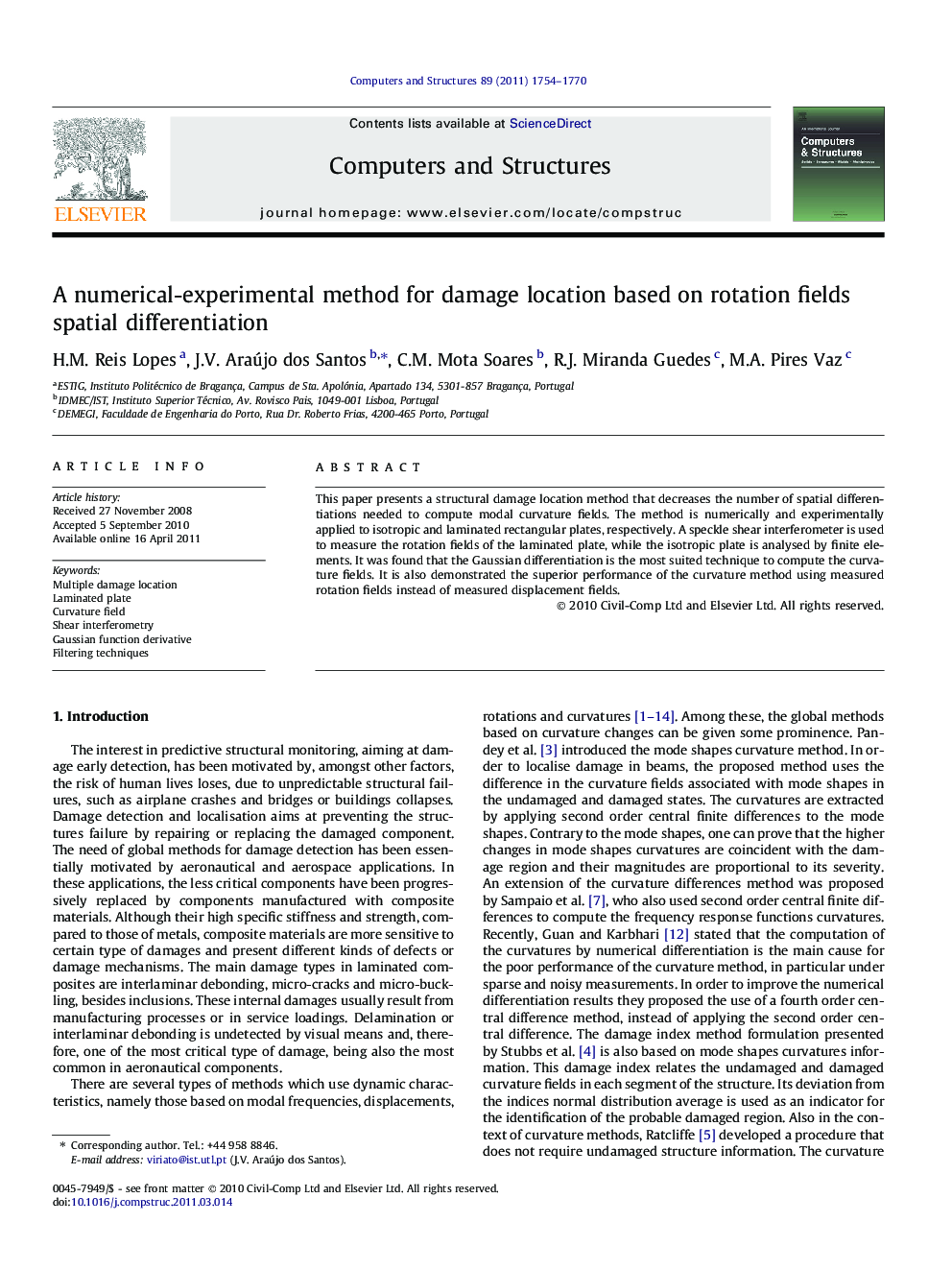 A numerical-experimental method for damage location based on rotation fields spatial differentiation