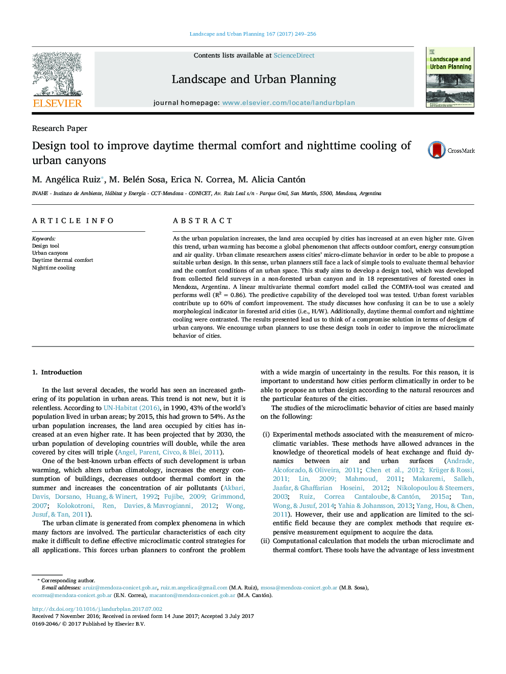 Design tool to improve daytime thermal comfort and nighttime cooling of urban canyons