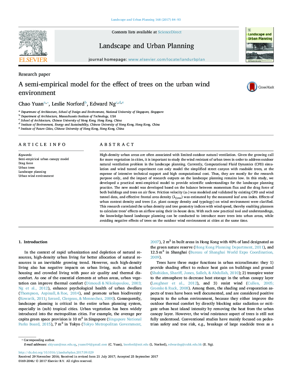 A semi-empirical model for the effect of trees on the urban wind environment